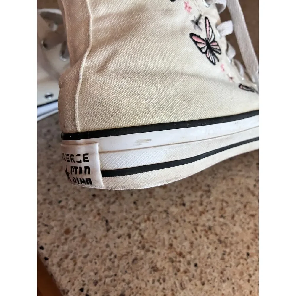 Chuck Taylor All Star Hi Top Sneakers Off White Pink Black Butterflies Flowers 4